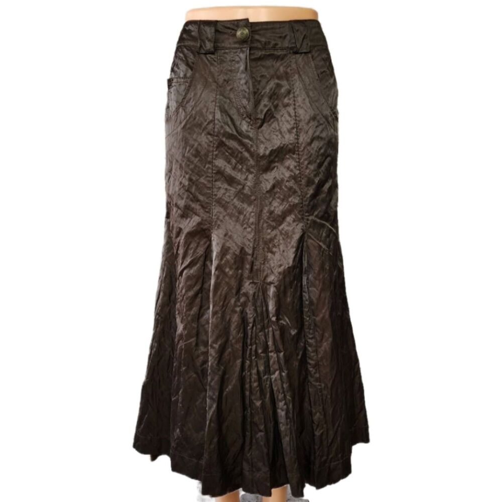 Vintage Apanage Brown Crinkle Textured Gored Maxi Skirt EU 38 US 8